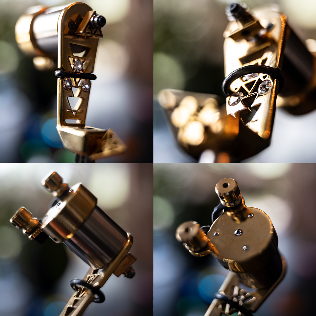 Hand Polished Brass with Gemstone Direct Drive Rotary Tattoo Machine
